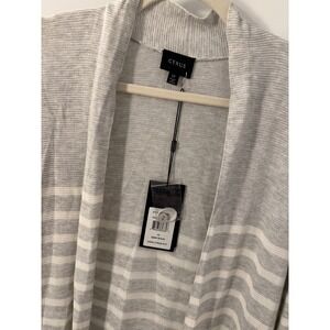 Cyrus Womens 1X Open Front Striped Cardigan Sweater Grey Bone C272229GWM NWT